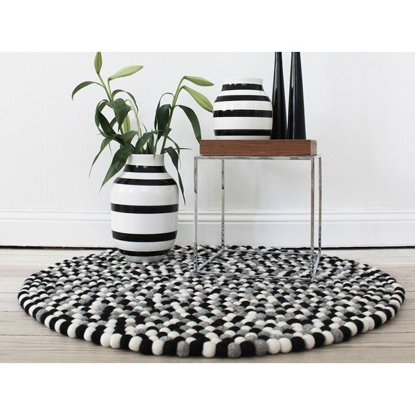 Černo-bílý kuličkový vlněný koberec Wooldot Ball Rugs, ⌀ 200 cm-image-2