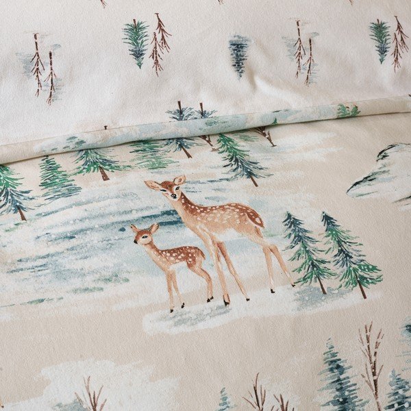 Flanelové povlečení na jednolůžko v přírodní barvě 135x200 cm Brushed Christmas Deer – Catherine Lansfield-image-3