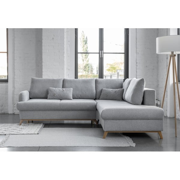 Světle šedá rozkládací/s úložným prostorem rohová pohovka (pravý roh/do L) Scandic Lagom – Miuform-image-1