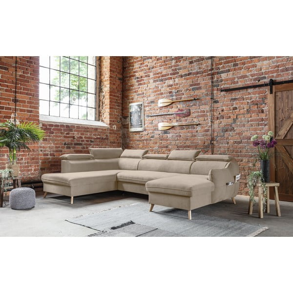 Béžová sametová rozkládací rohová pohovka do "U" (levý roh) Sweet Harmony – Miuform-image-3