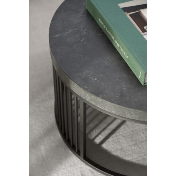 Černý kulatý konferenční stolek s deskou v dekoru mramoru ø 65 cm Strington – Actona-image-2