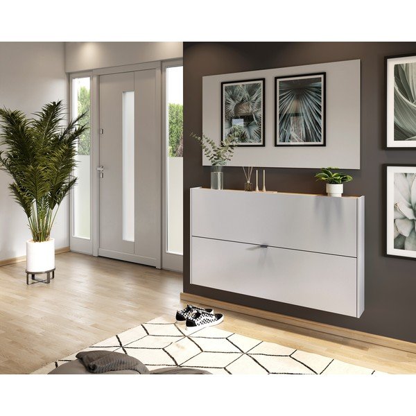 Krémový výklopný/závěsný botník v dekoru dubu 140x83x18 cm Ameca – Germania-image-1