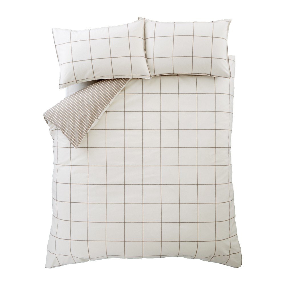 Krémové/taupe flanelové povlečení na dvoulůžko 200x200 cm Brushed Regal Check – Bianca