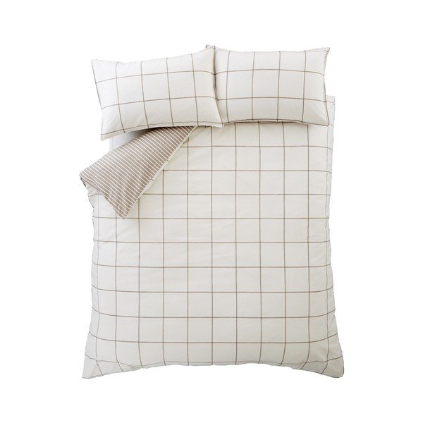 Krémové/taupe flanelové povlečení na dvoulůžko 200x200 cm Brushed Regal Check – Bianca