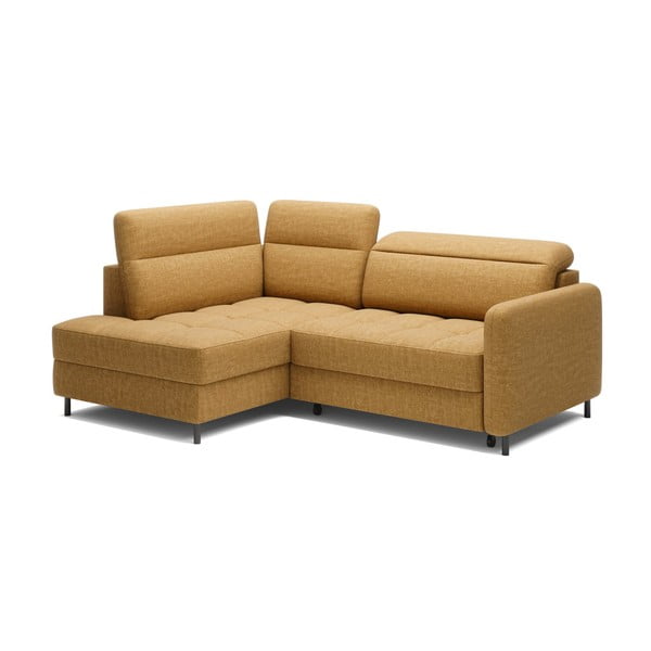 Žlutá sametová rozkládací/s úložným prostorem rohová pohovka (levý roh/do L) Barea – ELTAP-image-2