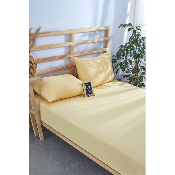 Žluté napínací bavlněné prostěradlo a povlak na polštář v sadě 100x200 cm – Mila Home