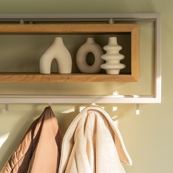 Nástěnný věšák z dubového dřeva v přírodní barvě/taupe s poličkou 118 cm School – Spinder Design-image-1
