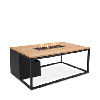 Černý zahradní stůl s deskou z týkového dřeva s ohništěm COSI Cosiloft, 120 x 80 cm