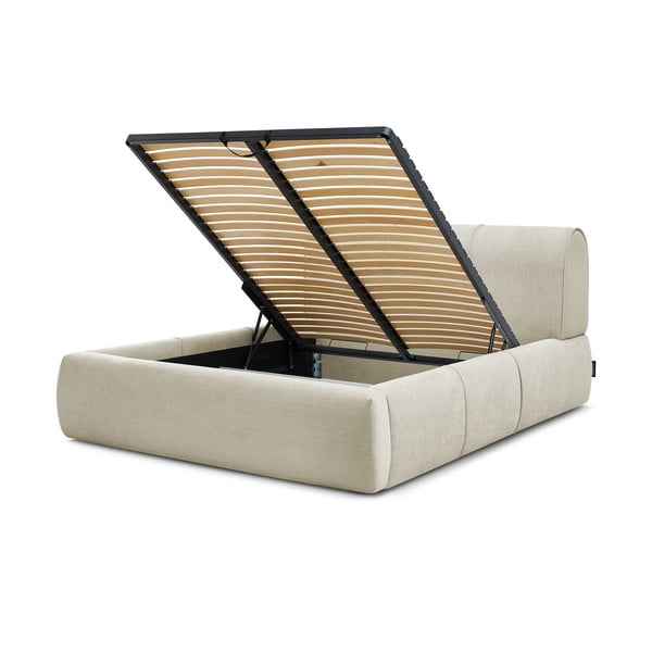 Béžová čalouněná dvoulůžková postel s úložným prostorem s roštem 160x200 cm Vernon – Bobochic Paris-image-4