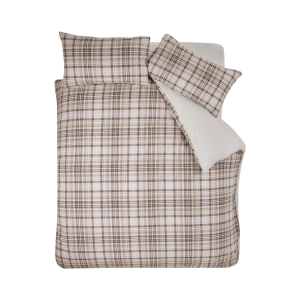Hnědé povlečení na dvoulůžko/prodloužené s beránkem 230x220 cm Cosy Sherpa Check – Catherine Lansfield