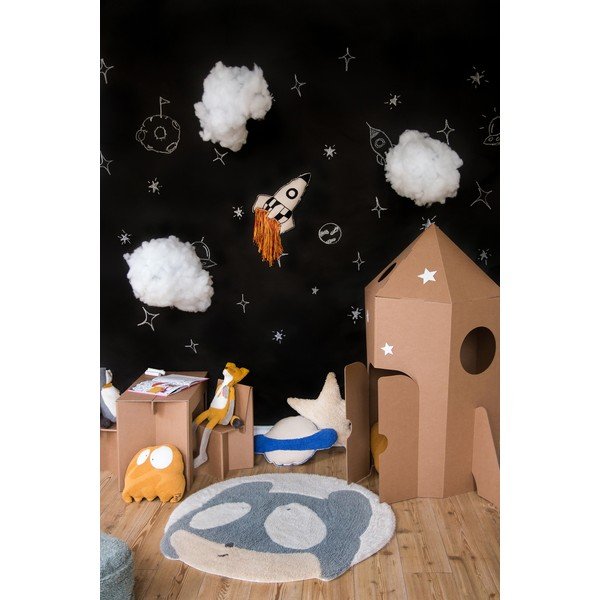 Šedo-krémový pratelný ručně tkaný vlněný dětský koberec ø100 cm Astromouse – Lorena Canals-image-3