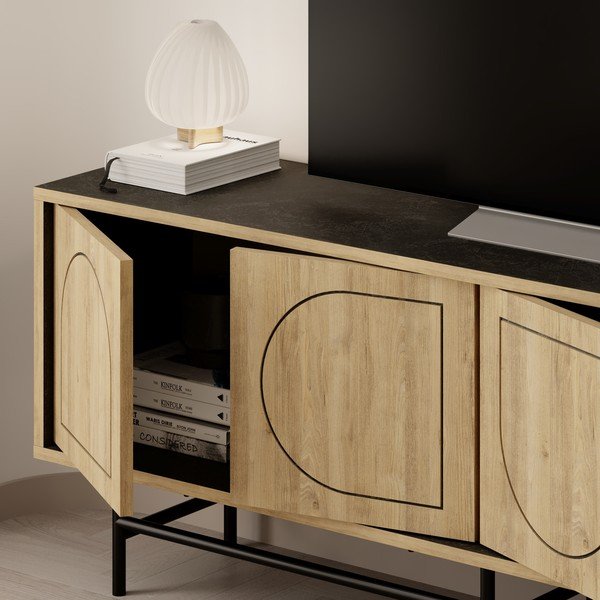 TV stolek v dekoru dubu v černo-přírodní barvě 149,5x56,5 cm Giana – Marckeric-image-4