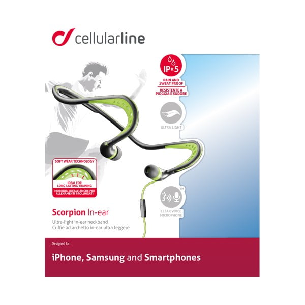 Černo-zelená sportovní ergonomická sluchátka CellularLine Scorpion-image-1