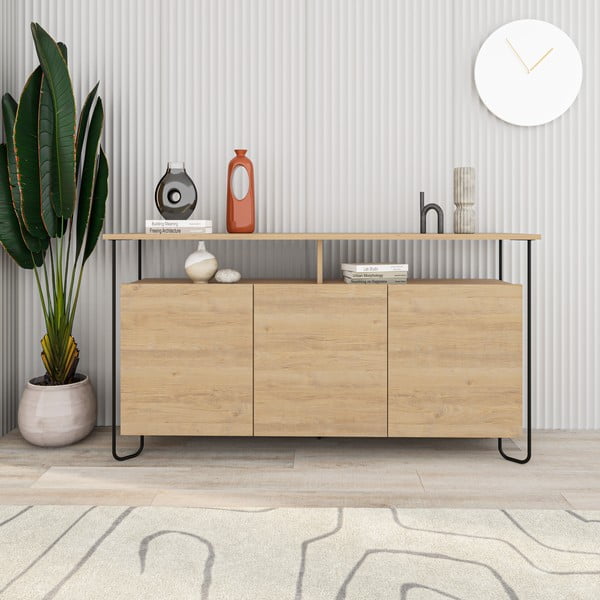 Nízká komoda v dekoru dubu v přírodní barvě 130x80 cm Dilly – Marckeric-image-1