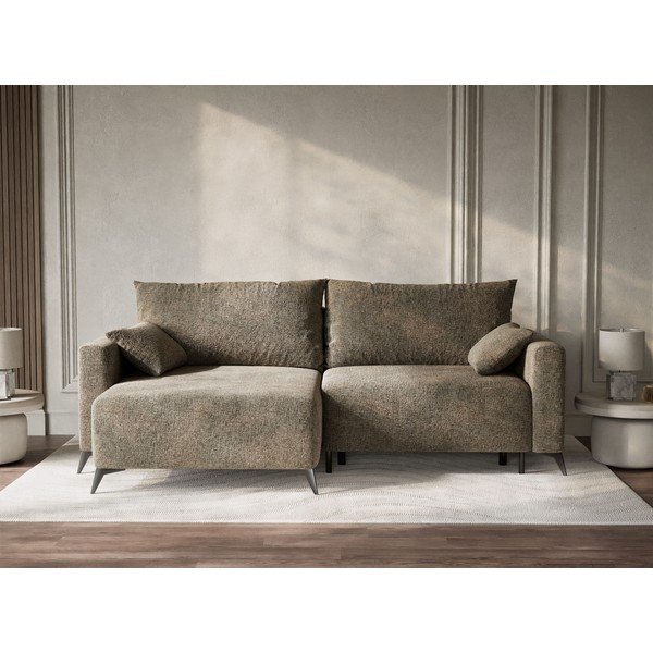 Hnědá žinylková rozkládací/s úložným prostorem rohová pohovka (levý roh/s lenoškou) Leon – Maison de Rêve-image-1