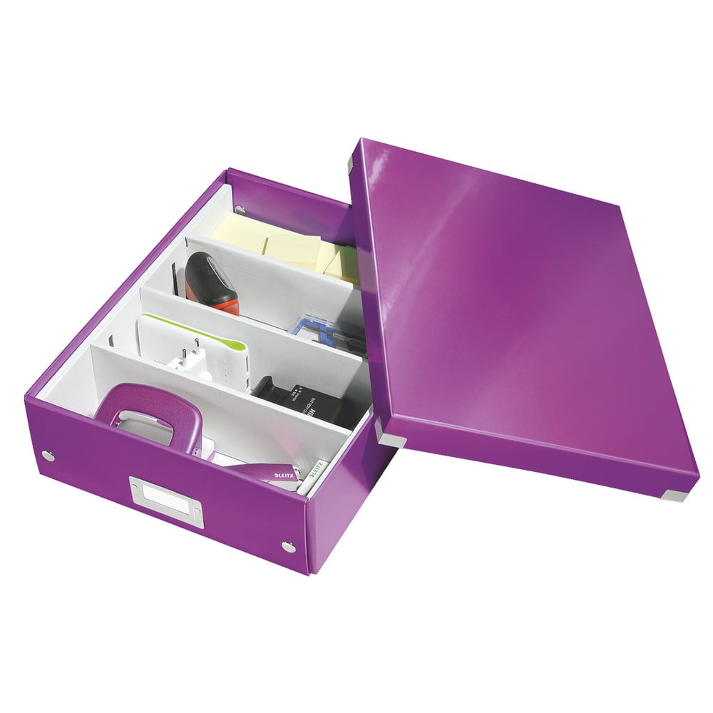 Fialový kartonový úložný box s víkem Click&Store - Leitz