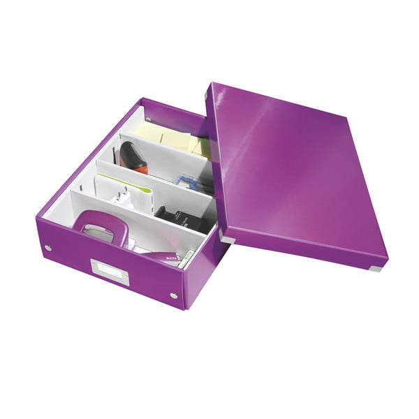 Fialový kartonový úložný box s víkem 28x37x10 cm Click&Store – Leitz