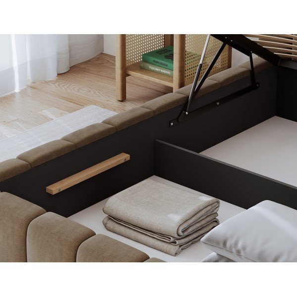 Světle hnědá čalouněná dvoulůžková postel s úložným prostorem s roštem 180x200 cm Lamica – ELTAP-image-4