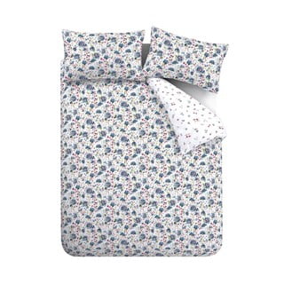 Bílo-modré flanelové prodloužené povlečení na dvoulůžko 230x220 cm Ophelia Floral – Bianca