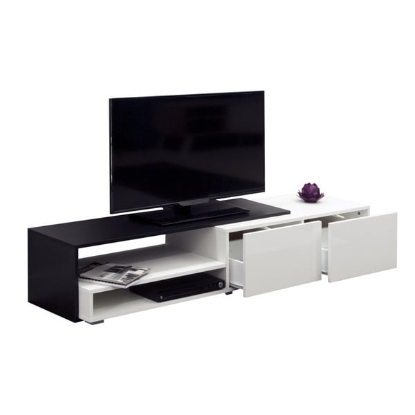 Černý televizní stolek s bílými zásuvkami Symbiosis Albert, šířka 168 cm
