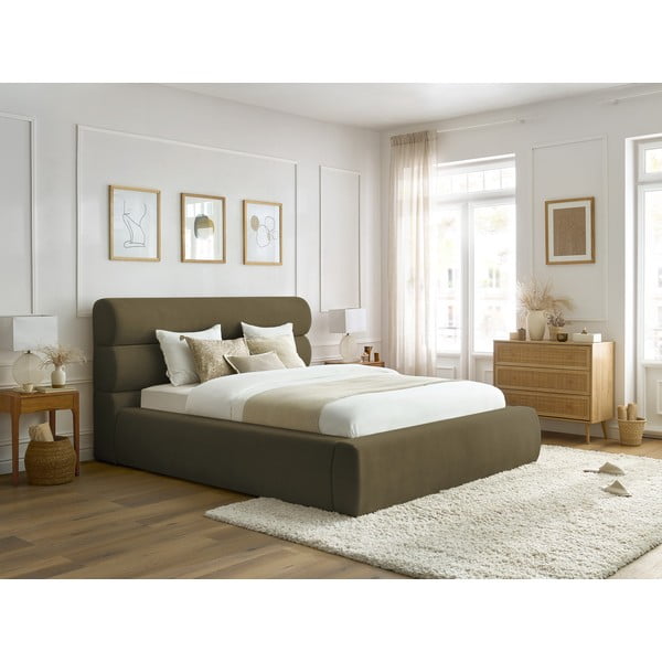 Tmavě zelená čalouněná dvoulůžková postel s úložným prostorem s roštem 180x200 cm Jagna – Bobochic Paris-image-1