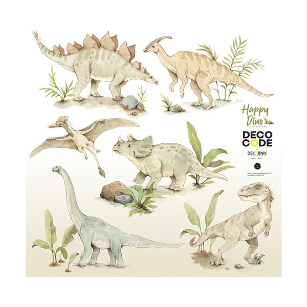 Sada dětských nástěnných samolepek s dinosauřími motivy Dekornik Happy Dino, 100 x 100 cm