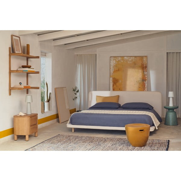 Béžová čalouněná dvoulůžková postel 180x200 cm Odum – Kave Home-image-1