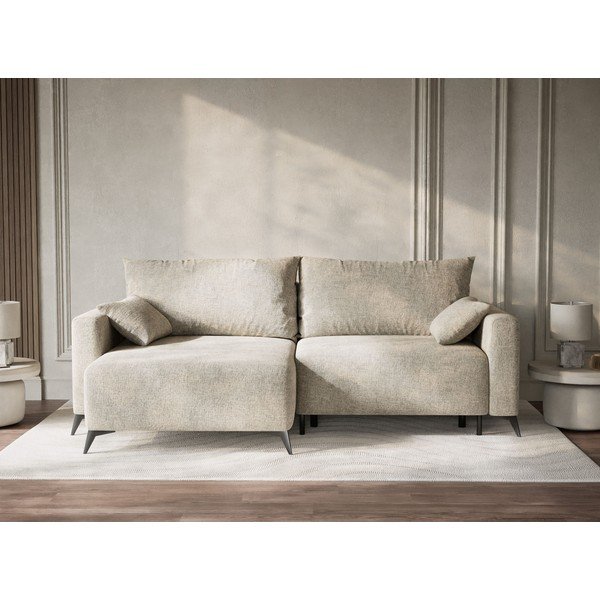 Béžová žinylková rozkládací/s úložným prostorem rohová pohovka (levý roh/s lenoškou) Leon – Maison de Rêve-image-1