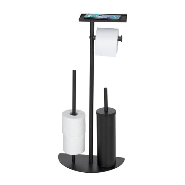 Černý ocelový stojan na toaletní papír se štětkou Cosenza – Wenko-image-2