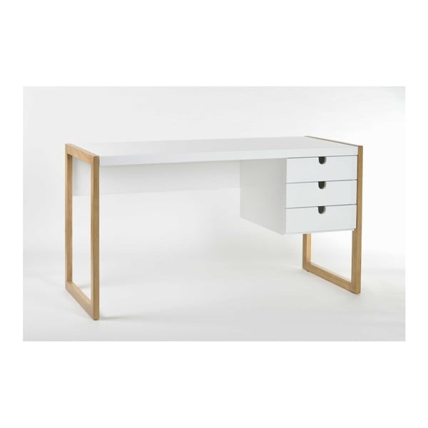 Bílý psací stůl z borovicového dřeva SOB Derrick
