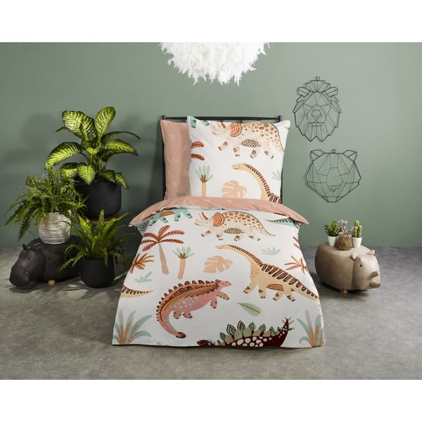 Hnědé/béžové bavlněné dětské povlečení na jednolůžko 140x200 cm Dino – Good Morning-image-1