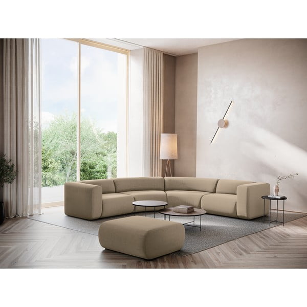 Béžová sametová rohová pohovka Ekahi – Makamii-image-1