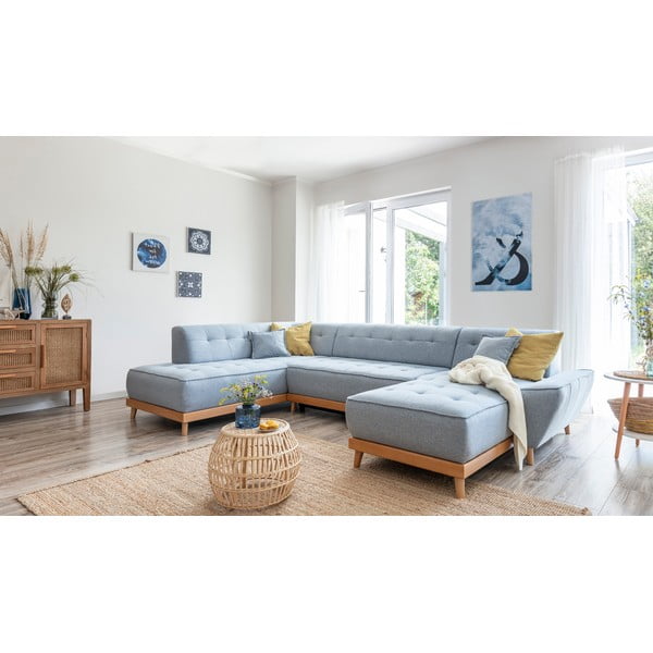 Světle modrá rozkládací pohovka do "U" Miuform Dazzling Daisy, levý roh-image-4