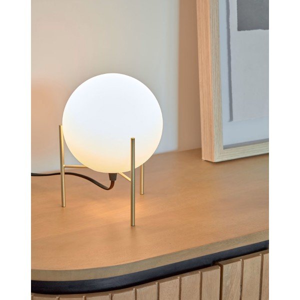 Stolní lampa se skleněným stínidlem v bílo-zlaté barvě (výška 22 cm) Seina – Kave Home-image-1