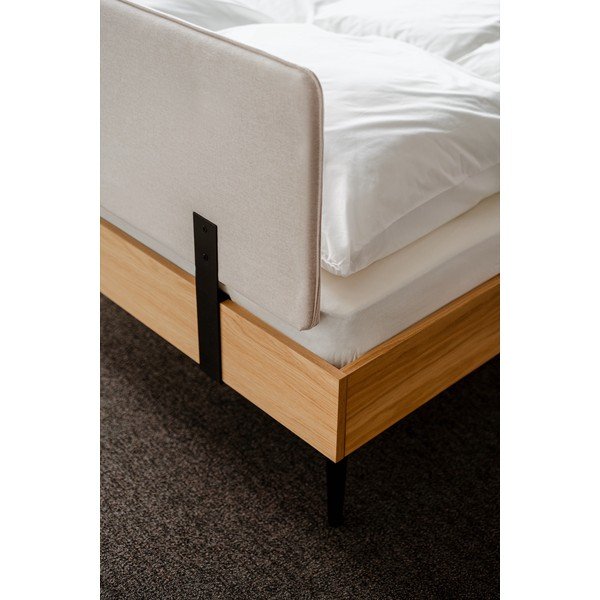 Čalouněná/z dřevotřísky dvoulůžková postel v dekoru dubu s roštem 160x200 cm v přírodní barvě Streiko – noo.ma-image-4