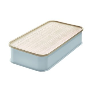 Šedý úložný box s víkem ze dřeva paulownia iDesign Eco, 21,3 x 43 cm