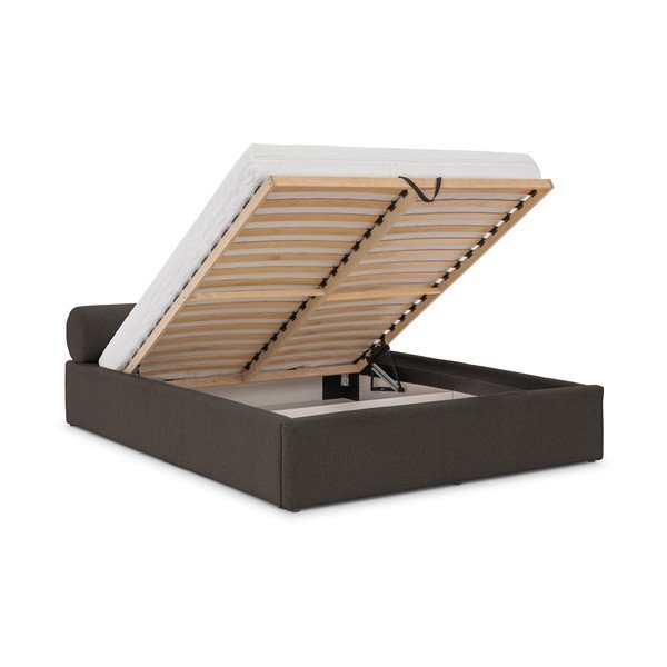 Tmavě šedá čalouněná dvoulůžková postel s úložným prostorem s roštem 140x200 cm Cille – Ropez-image-2