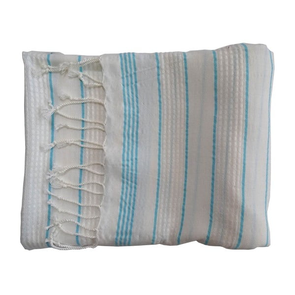 Tyrkysovo-bílá ručně tkaná osuška z prémiové bavlny Homemania Bodrum Hammam, 100 x 180 cm