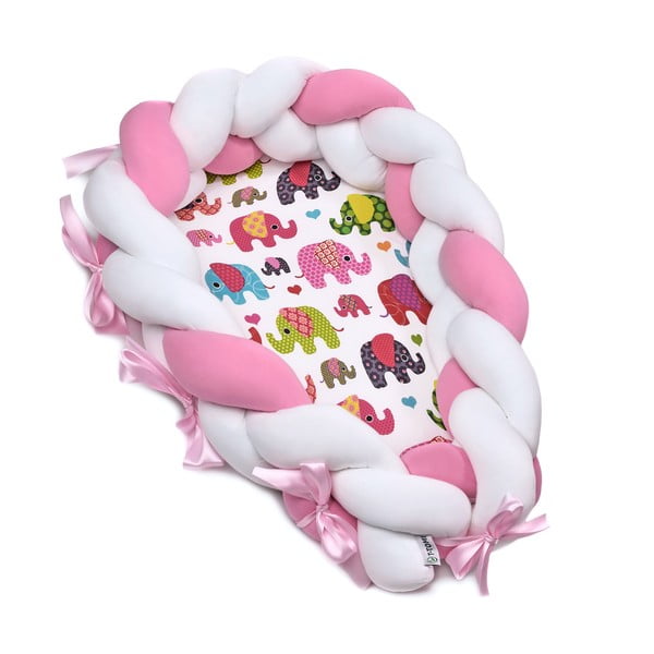 Bavlněné hnízdečko s odnímatelným mantinelem T-TOMI Pink Elephant