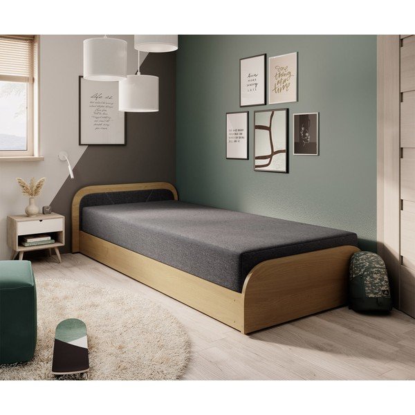 Okrově žlutá/tmavě šedá čalouněná/z dřevotřísky jednolůžková postel s úložným prostorem s matrací 80x190 cm Parys – ELTAP-image-1