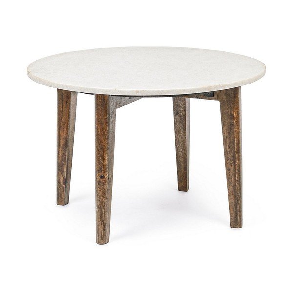 Bílý/v přírodní barvě kulatý konferenční stolek s mramorovou deskou  ø 60 cm Sylvester – Bizzotto