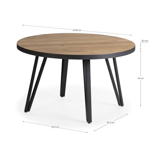 Kulatý konferenční stolek v černé a přírodní barvě s deskou v dubovém dekoru ø 80 cm Sindi – Marckeric-image-3