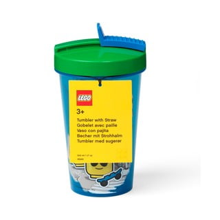 Modrý kelímek se zeleným víčkem a brčkem LEGO® Iconic, 500 ml