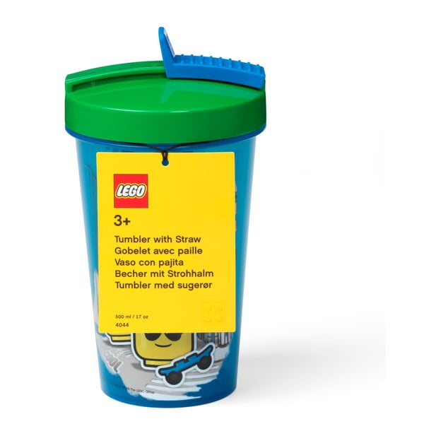 Modrý kelímek se zeleným víčkem a brčkem LEGO® Iconic, 500 ml-image-1