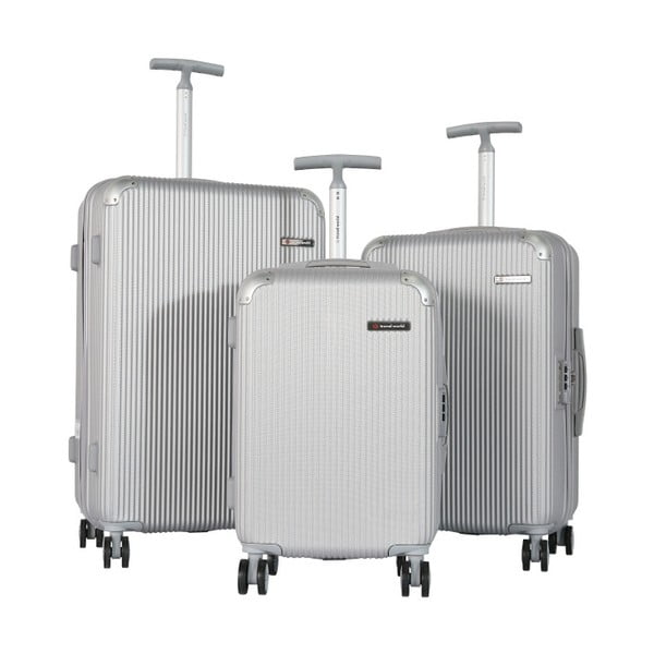 Sada 3 šedých cestovních kufrů na kolečkách Travel World