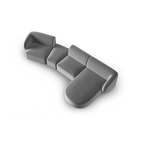 Šedá sametová rohová pohovka (pravý roh/s lenoškou) Paolo – Milo Casa-image-1