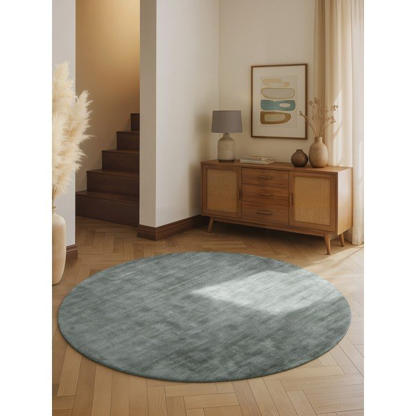 Světle modrý ručně tkaný kulatý koberec z viskózy ø 120 cm Noemi – Vikosa-image-1