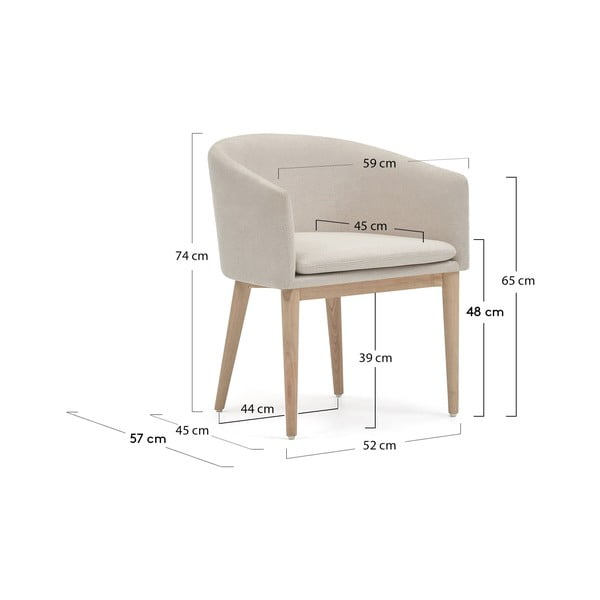 Krémové čalouněné jídelní křeslo s područkami Harlan – Kave Home-image-3