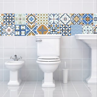 Sada 24 nástěnných samolepek Ambiance Azulejos Ornaments Mosaic, 10 x 10 cm
