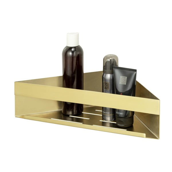 Rohová samodržící koupelnová polička z nerezové oceli ve zlaté barvě Genova – Wenko-image-2